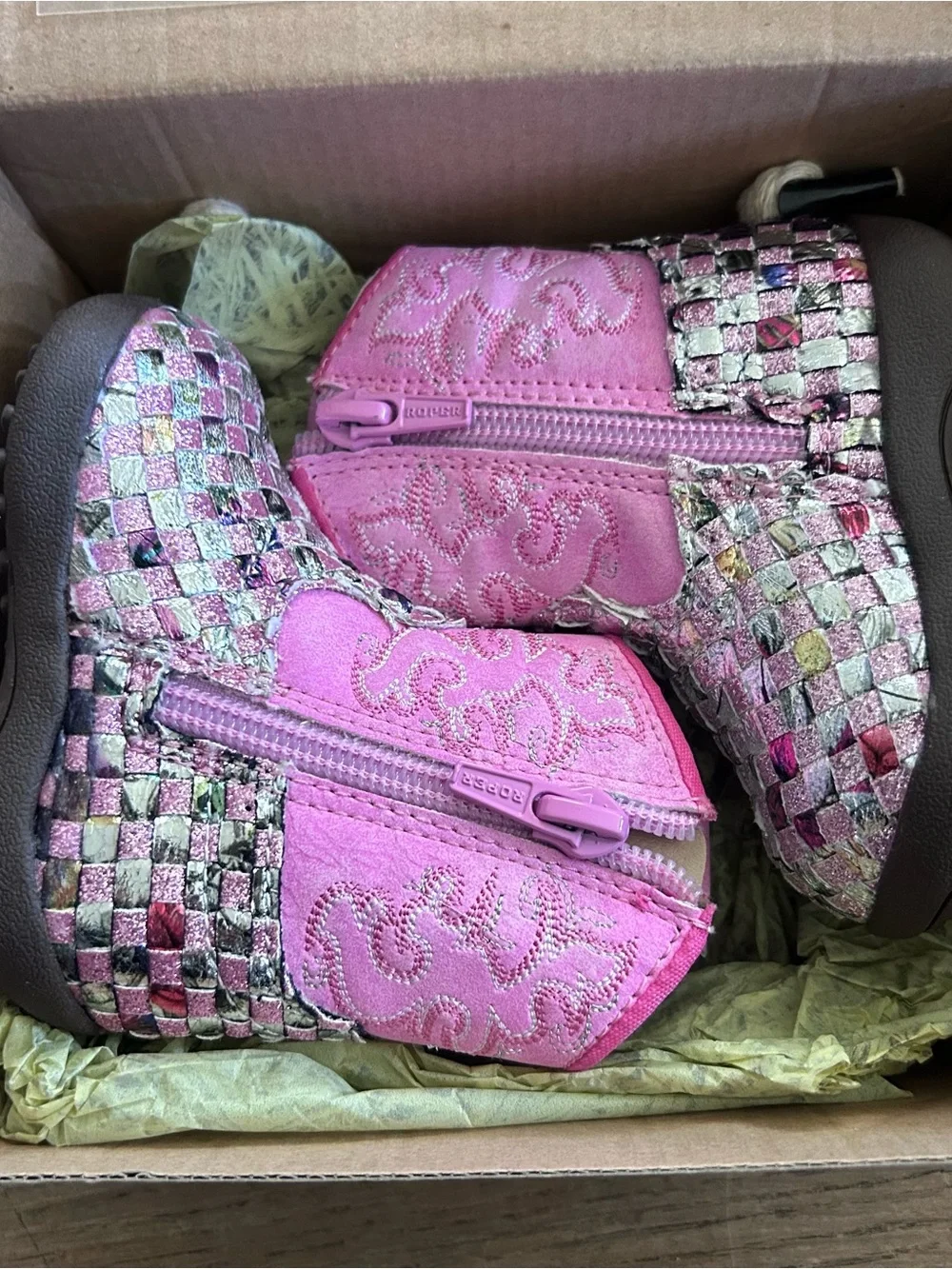 Roper Pink Metallic Woven Toddler Cowboy Boots